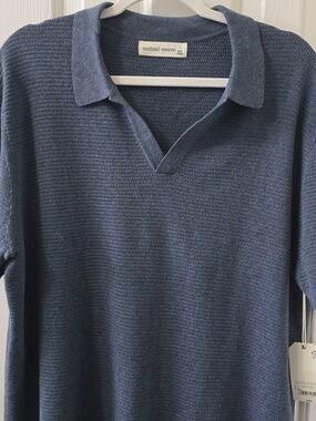 MUTUAL WEAVE MEN'S SLATE HEATHER SHORT SLEEVES COLARED SWEATER TOP SIZE LARGE